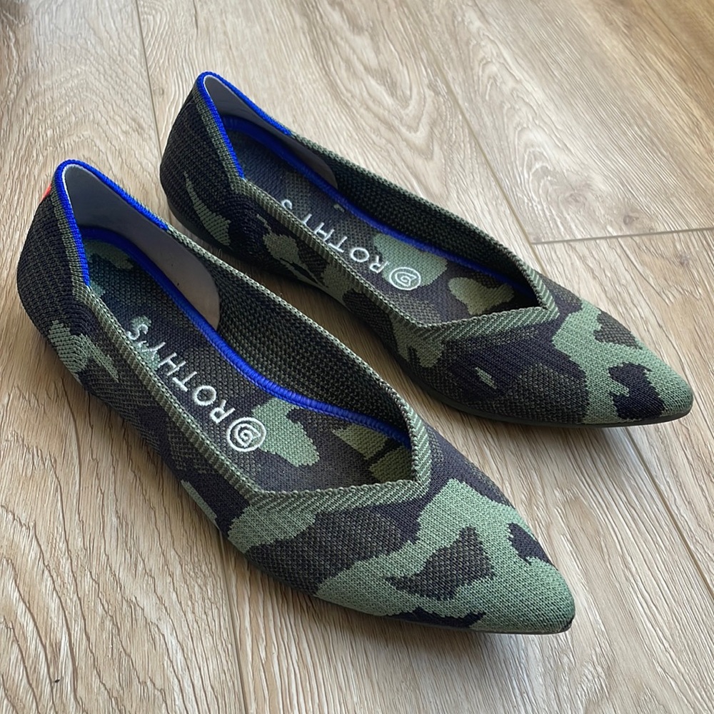 Rothy’s The Point Jungle Green Camo Print Slip On Ballet Flats Women’s Size 8.5